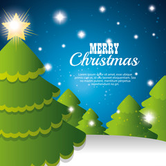 merry christmas card tree and snowflake vector illustration eps 10