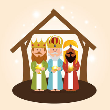 cute three wise kings manger vector illustration eps 10