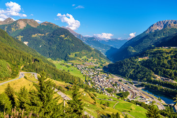 Fototapeta na wymiar View of Airolo village from the Gotthard Pass, Switzerland