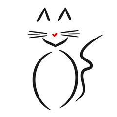cute linear cat vector logo black white red

