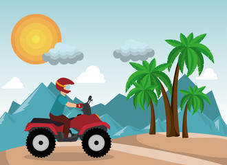 atv driver man beach mountain background vector illustration eps 10 © Gstudio