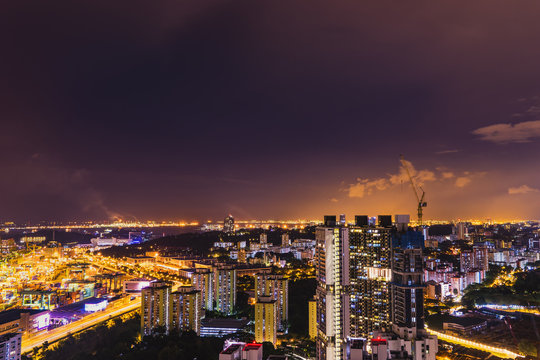 abstract night cityscape on industry zone in singapore - can use to display or montage on product