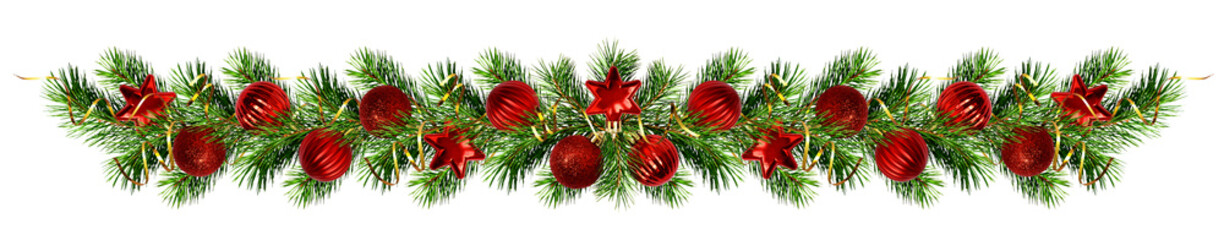 Obraz na płótnie Canvas Christmas pine tree twigs and decorations garland