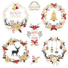 Gold Christmas Wreath Elements