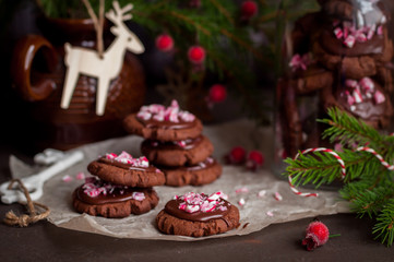 Chocolate Christmas Cookies with Crushed Candy Cane