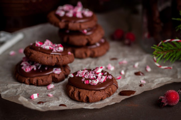 Chocolate Christmas Cookies with Crushed Candy Cane