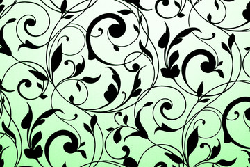 Black vintage ornament on white and green gradient background