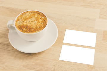 business card mockup with coffee cup