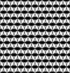 Vector monochrome seamless pattern, simple repeat geometric texture, black & white contrast figures, rhombuses & triangles, symmetric rows. Abstract background. Design for prints, digital, decoration
