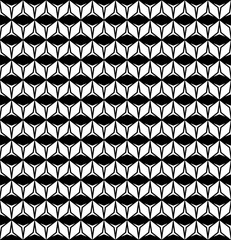 Vector monochrome seamless pattern, simple repeat geometric texture, black & white contrast figures, rhombuses & triangles, symmetric rows. Abstract background. Design for prints, digital, decoration