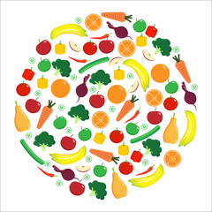 fruit and vegetable. icons set in circle shape. vegetarian , organic and healthy food design concept.