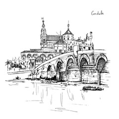 Great Mosque Mezquita - Catedral de Cordoba and Roman bridge across Guadalquivir river, Cordoba, Andalusia, Spain