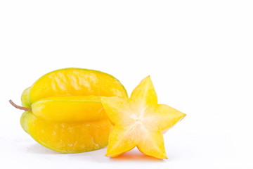 Naklejka na ściany i meble star fruit carambola or star apple ( starfruit ) on white background healthy fruit food isolated ( side view ) 