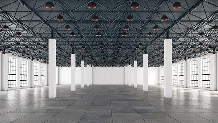 Mock up scene, showroom interior, loft space in the exhibition complex, 3d rendering