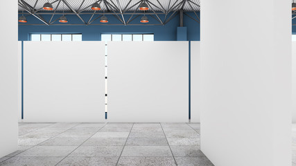 Mock up scene, showroom interior, loft space in the exhibition complex, 3d rendering