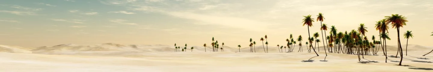Fototapeten Panorama von Wüste und Palmen. © ustas