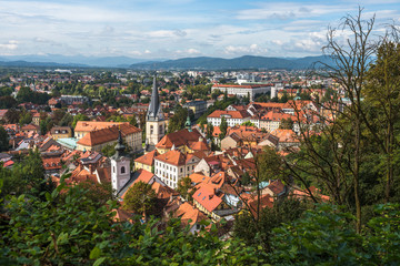 Panoramic aerial view of Ljualjana, the capital of Slovenia - obrazy, fototapety, plakaty