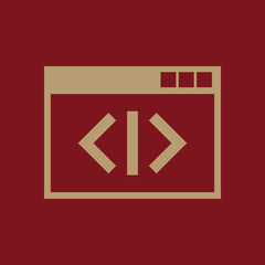 The coding icon. WWW and browser, development, seo, coding symbol. UI. Web. Logo. Sign. Flat design. App.