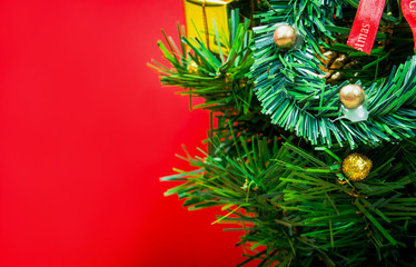Christmas gifts on red background
