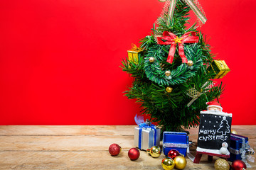 Christmas gifts on red background
