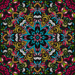 Floral pattern Flourish tiled oriental ethnic background. Arabic ornament with fantastic flowers and leaves. Wonderland motives of the paintings of ancient Indian fabric patterns.