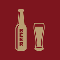 Bottle and glass of beer icon. Beer and pub, bar symbol. UI. Web. Logo. Sign. Flat design. App.Stock