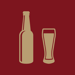 Bottle and glass of beer icon. Beer and pub, bar symbol. UI. Web. Logo. Sign. Flat design. App.Stock
