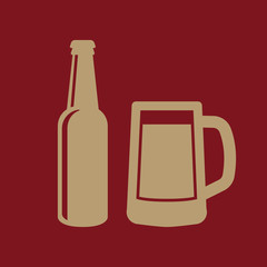 Bottle and glass of beer icon. Beer and pub, bar symbol. UI. Web. Logo. Sign. Flat design. App.Stock