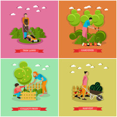 Vector set of gardening and harvesting concept banners, posters