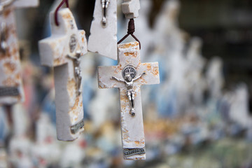 Medjugorje, Bosnia and Herzegovina, 2016/11/12. Marble cross of a rosary.
