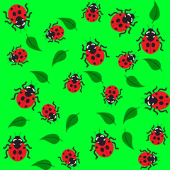 green seamless pattern with ladybugs