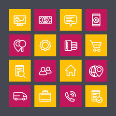 business, finance, commerce linear icons set, thick line pictograms