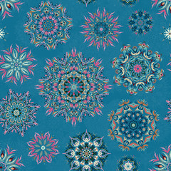 ornate floral seamless texture, endless pattern with flowers looks like retro snowflakes or snowfall. Seamless pattern can be used for wallpaper, pattern fills, web page background, surface textures.