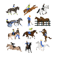 Vector set of riding characters icons isolated on white background