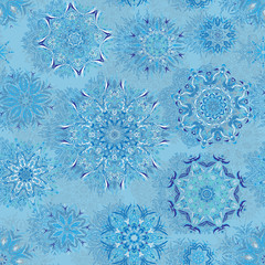 ornate floral seamless texture, endless pattern with flowers looks like retro snowflakes or snowfall. Seamless pattern can be used for wallpaper, pattern fills, web page background, surface textures.