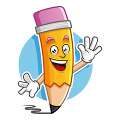 Greeting Pencil mascot, Pencil character, Pencil cartoon