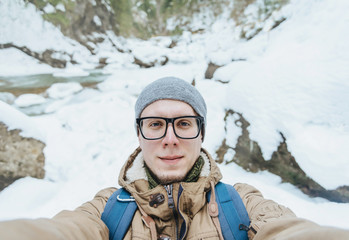 Traveler man doing selfie