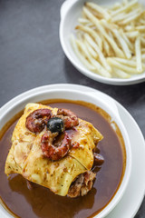 francesinha traditional meat cheese spicy sauce grilled sandwich