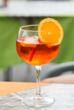 Traditional Spritz aperitif  in a bar in Italy
