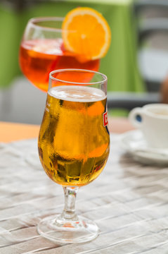 Traditional Spritz Aperitif And Beer  In A Bar In Italy