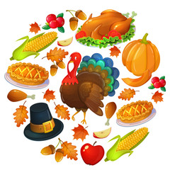 Round template with Thanksgiving icons
