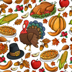 Seamless pattern of Thanksgiving icons