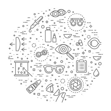 ophthalmology concept illustration, thin line, flat design