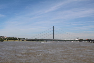 River Rhine and Oberkasseler bridge in Düsseldorf, Germany