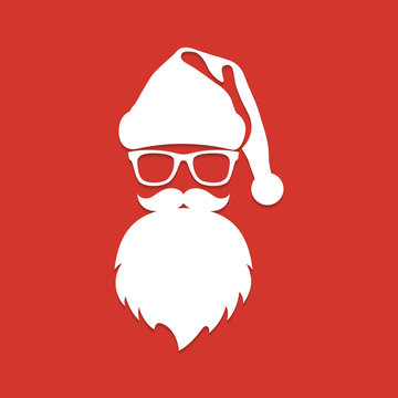 Santa Claus with beard and glasses. White silhouette with long s