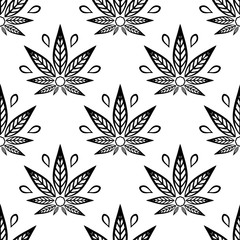 Seamless pattern black and white with of cannabis leaves.