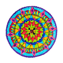 Colorful oriental decorative hand drawn mandala pattern isolated on white