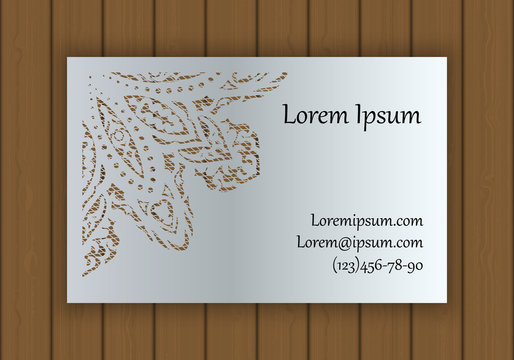 Business or visiting card template with a cut out pattern. May be used for laser cutting from paper, metal, wood.