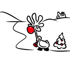 Christmas Reindeer Santa roof house cartoon illustration
