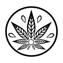 Cannabis logo. Hemp Line icons. Stylized leaf cannabis. Sign T-shirts for design, creating corporate identity and promotional products.